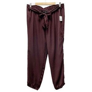 NWT A Pea In The Pod Underbelly Satin Jogger Pants Burgundy Size Large Maternity